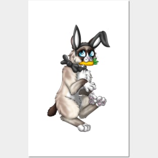 Bobtail BunnyCat: Snowshoe Point (Black) Posters and Art